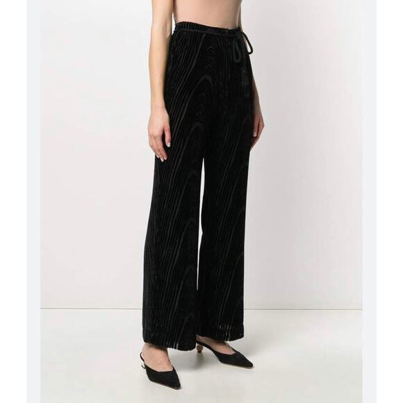 Nanushka Giada Devoree Black High Waisted Velvet Straight Leg Trouser Pants M